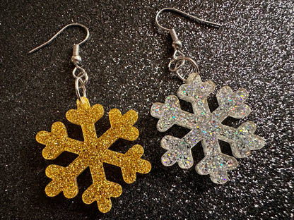 Glittery Snowflake Earrings: Laser Cut Acrylic Snowflakes, Purple Snow, Stormy Weather, Snowing, Snow Storm, Best Gifts for Her/Him/Them