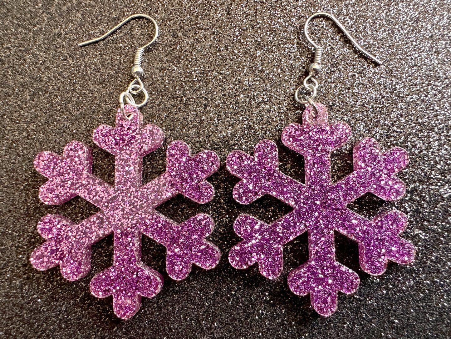 Glittery Snowflake Earrings: Laser Cut Acrylic Snowflakes, Purple Snow, Stormy Weather, Snowing, Snow Storm, Winter, Gifts for Her/Him/Them