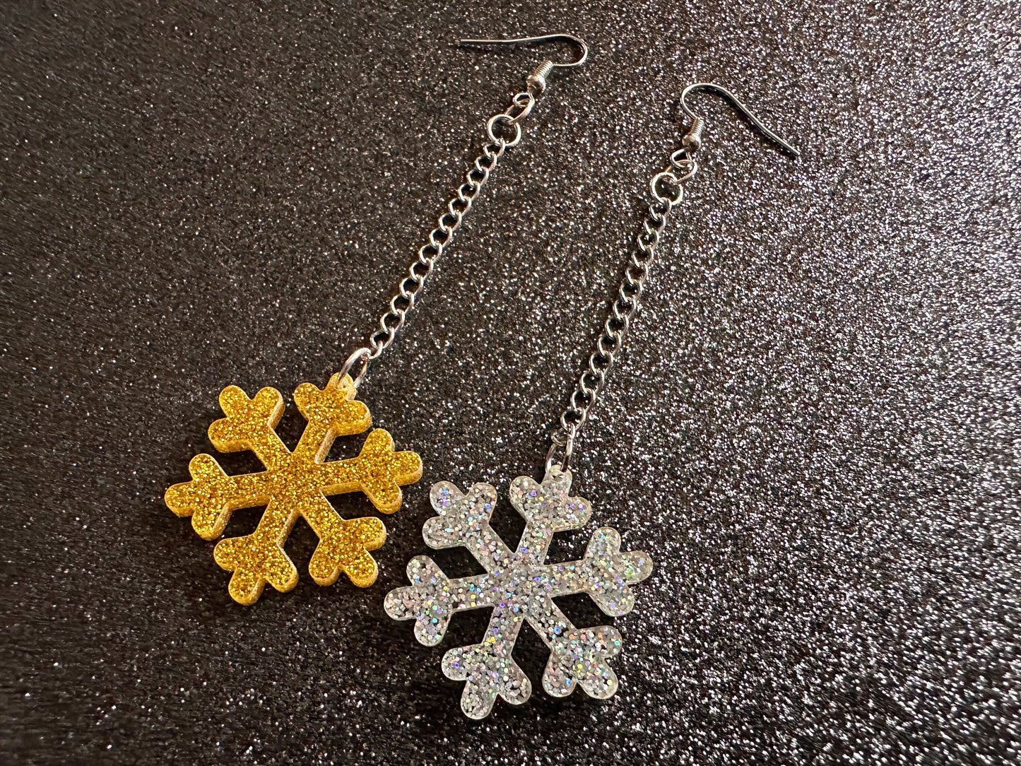 Glittery Snowflake Earrings: Laser Cut Acrylic Snowflakes, Purple Snow, Stormy Weather, Snowing, Snow Storm, Winter, Gifts for Her/Him/Them