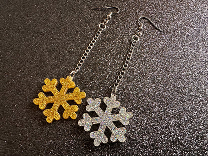Glittery Snowflake Earrings: Laser Cut Acrylic Snowflakes, Purple Snow, Stormy Weather, Snowing, Snow Storm, Winter, Gifts for Her/Him/Them