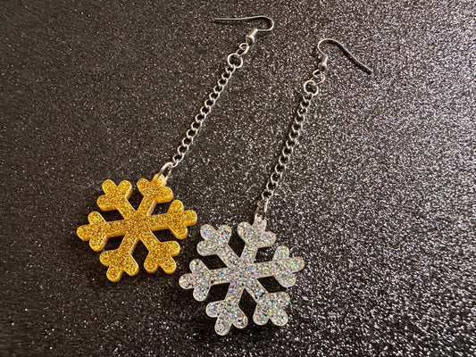 Glittery Snowflake Earrings: Laser Cut Acrylic Snowflakes, Purple Snow, Stormy Weather, Snowing, Snow Storm, Winter, Gifts for Her/Him/Them