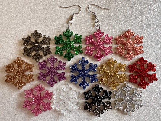 Glittery Snowflake Earrings: Laser Cut Acrylic Snowflakes, Purple Snow, Stormy Weather, Snowing, Snow Storm, Winter, Gifts for Her/Him/Them