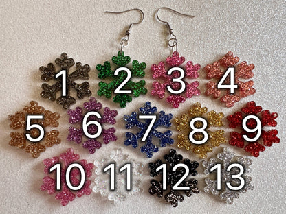 Glittery Snowflake Earrings: Laser Cut Acrylic Snowflakes, Purple Snow, Stormy Weather, Snowing, Snow Storm, Winter, Gifts for Her/Him/Them