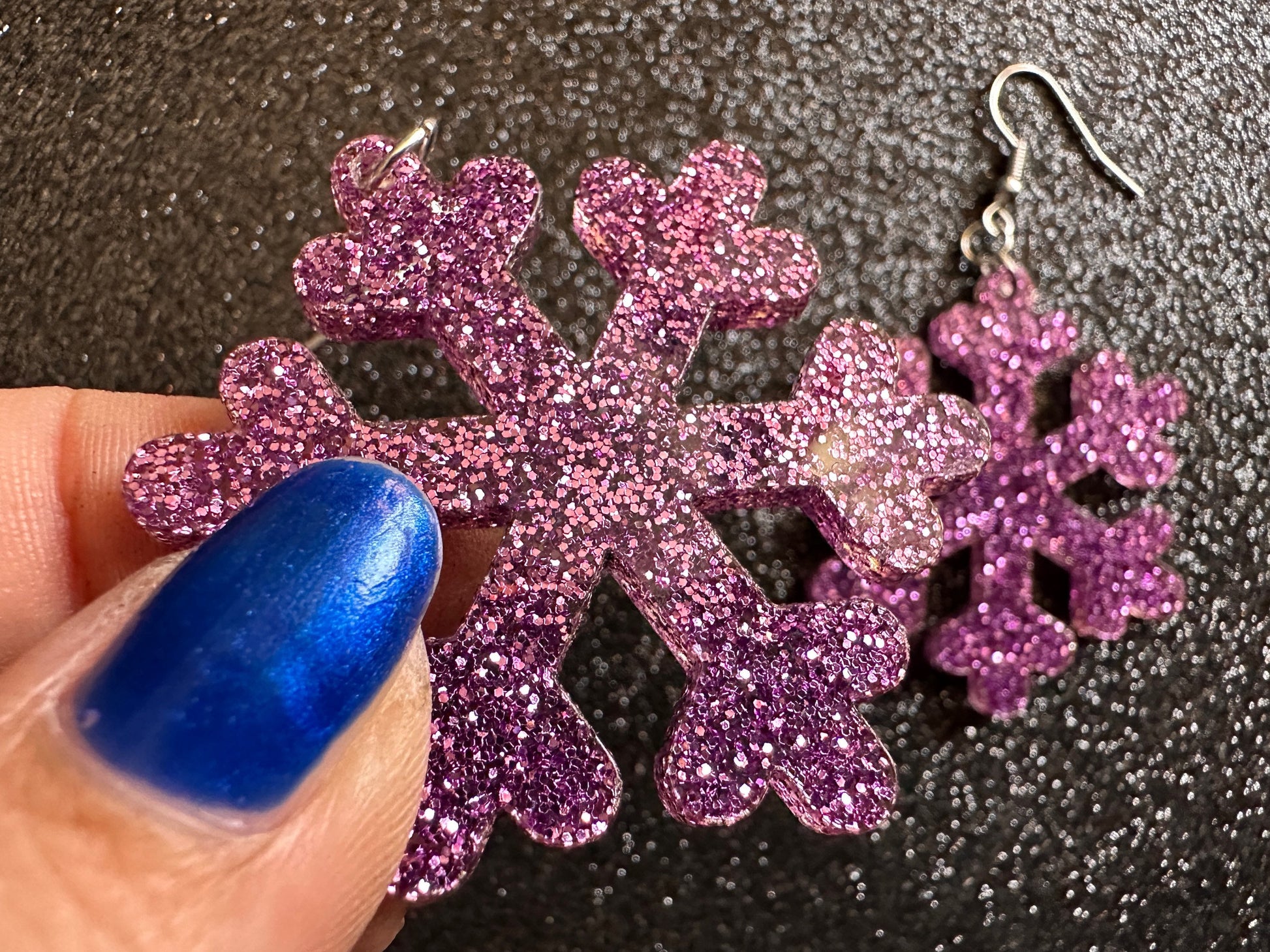 Glittery Snowflake Earrings: Laser Cut Acrylic Snowflakes, Purple Snow, Stormy Weather, Snowing, Snow Storm, Winter, Gifts for Her/Him/Them