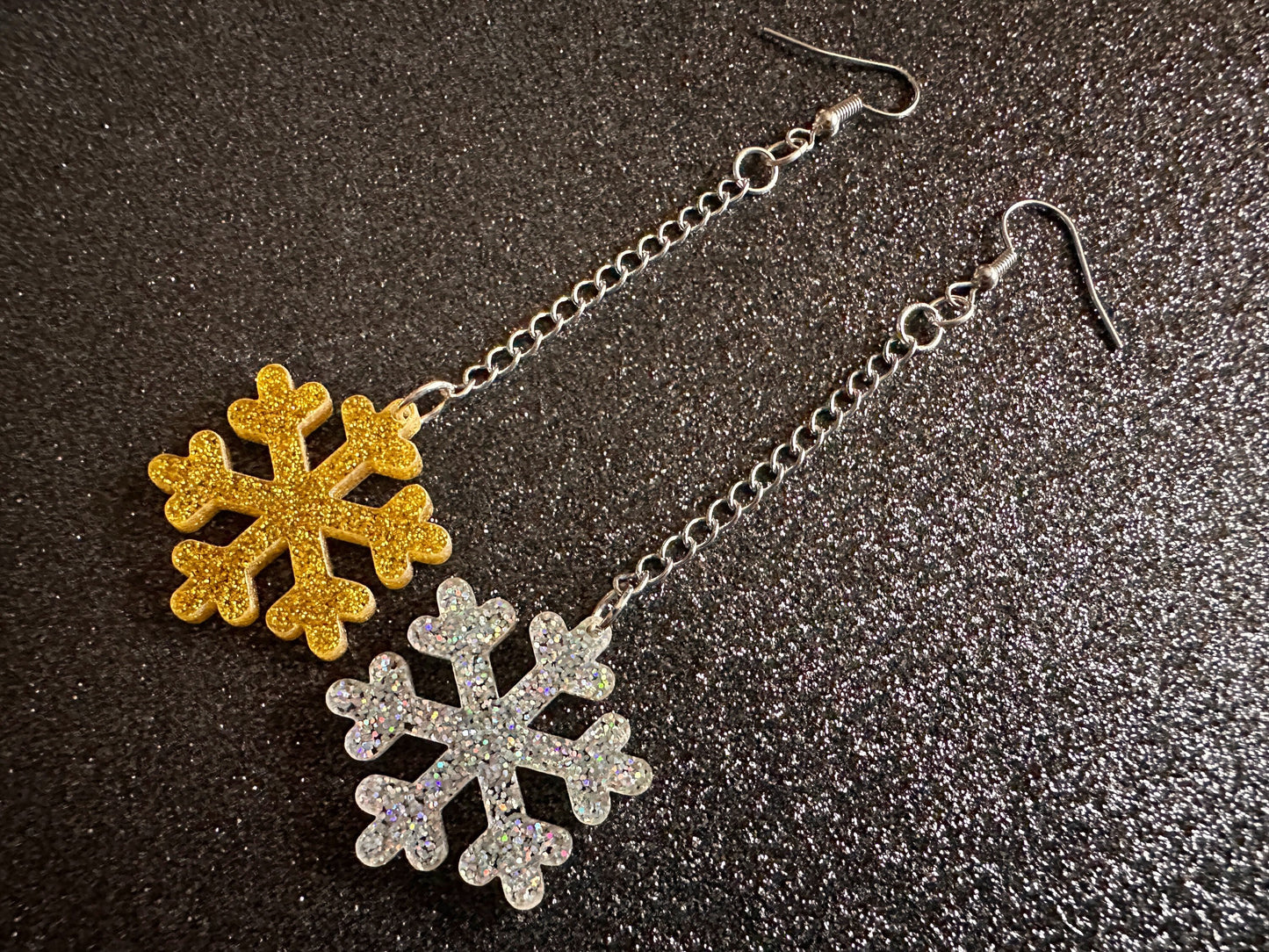 Glittery Snowflake Earrings: Laser Cut Acrylic Snowflakes, Purple Snow, Stormy Weather, Snowing, Snow Storm, Winter, Gifts for Her/Him/Them