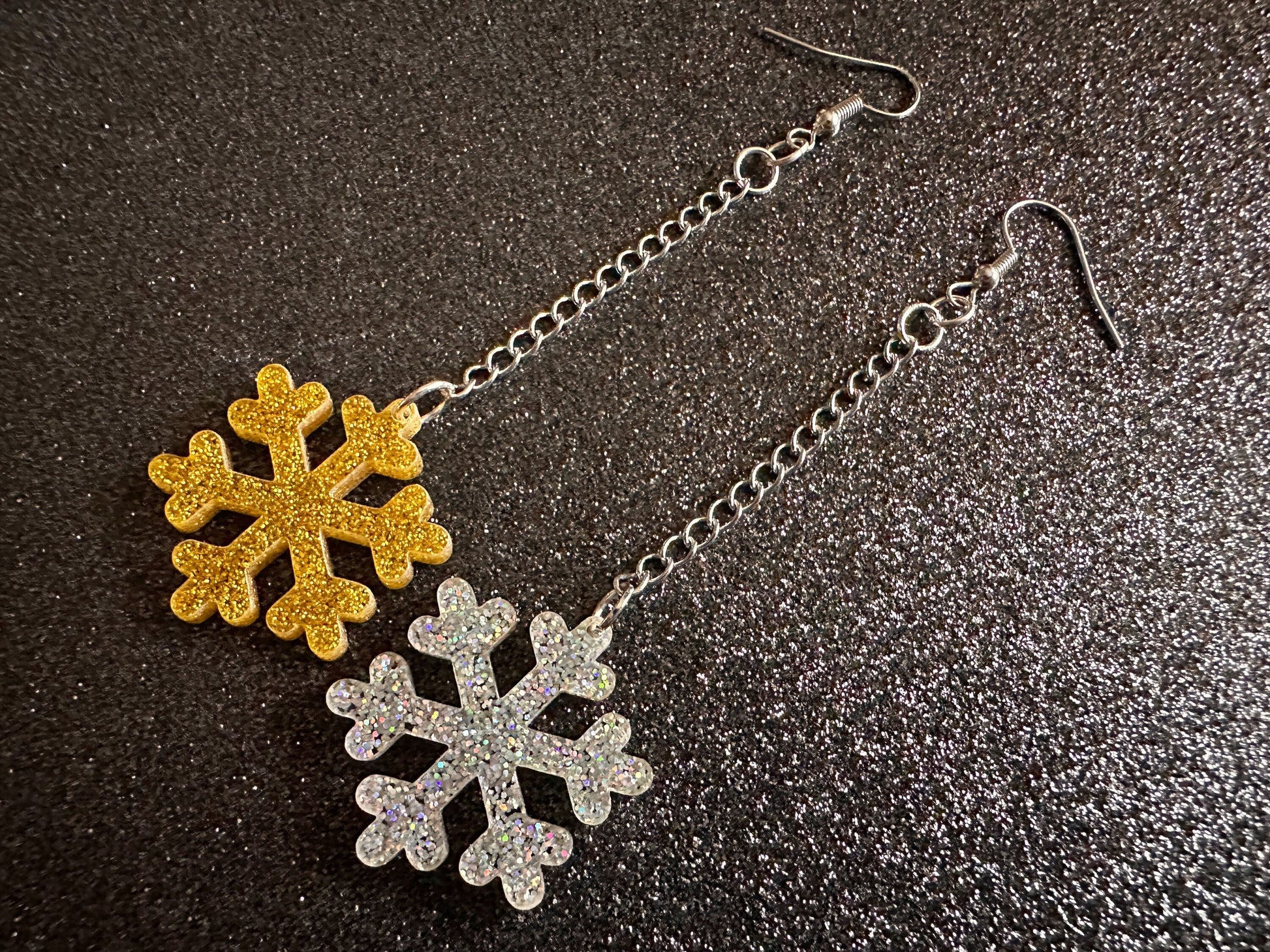 Glittery Snowflake Earrings: Laser Cut Acrylic Snowflakes, Purple Snow, Stormy Weather, Snowing, Snow Storm, Winter, Gifts for Her/Him/Them