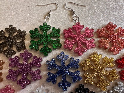 Glittery Snowflake Earrings: Laser Cut Acrylic Snowflakes, Purple Snow, Stormy Weather, Snowing, Snow Storm, Winter, Gifts for Her/Him/Them