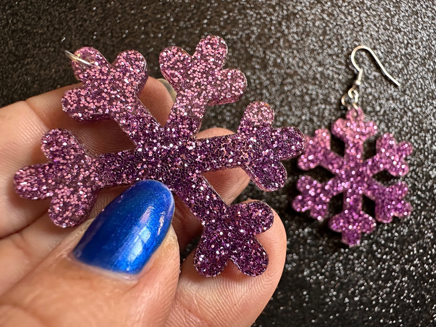 Glittery Snowflake Earrings: Laser Cut Acrylic Snowflakes, Purple Snow, Stormy Weather, Snowing, Snow Storm, Winter, Gifts for Her/Him/Them