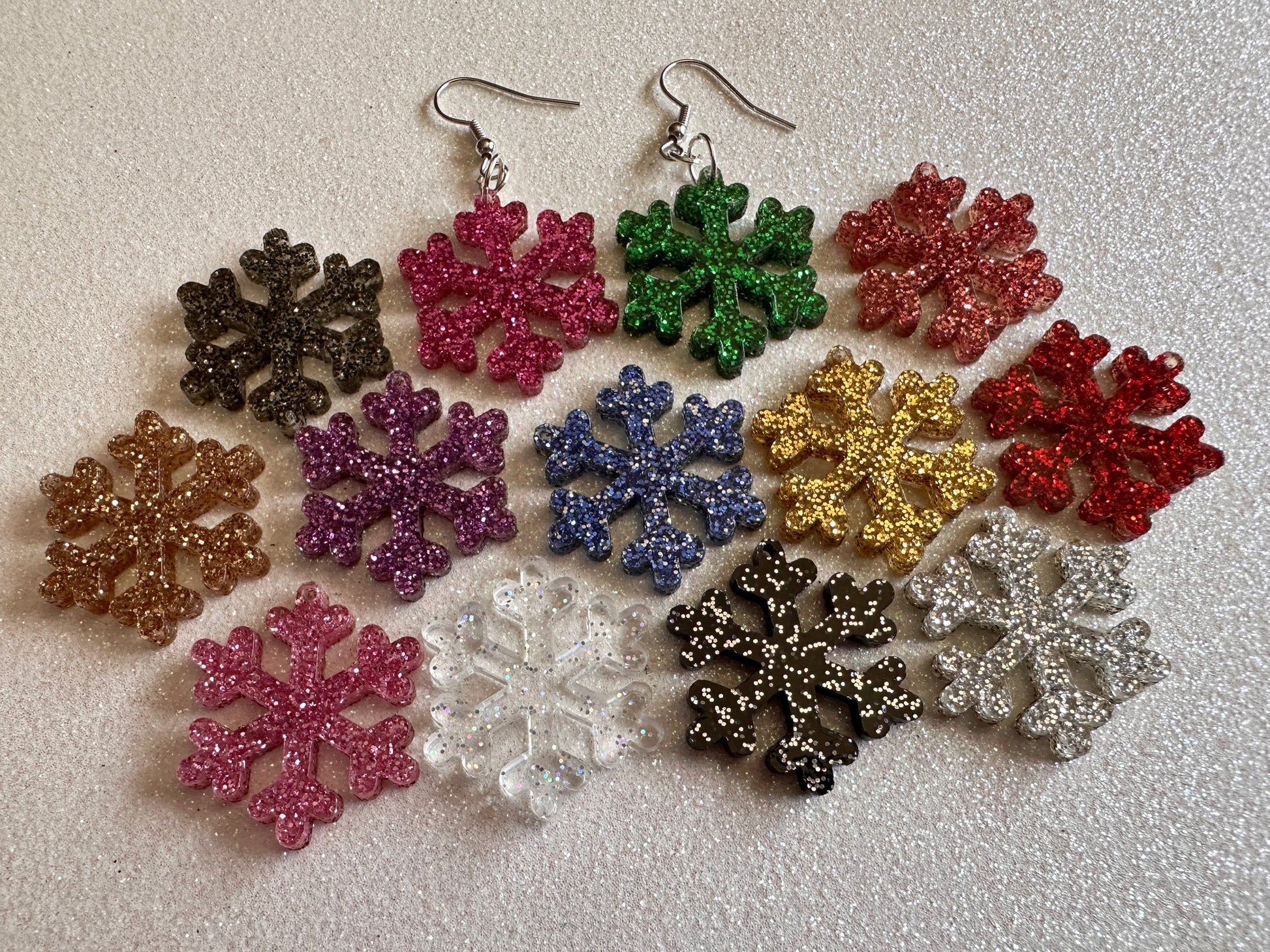 Glittery Snowflake Earrings: Laser Cut Acrylic Snowflakes, Purple Snow, Stormy Weather, Snowing, Snow Storm, Winter, Gifts for Her/Him/Them