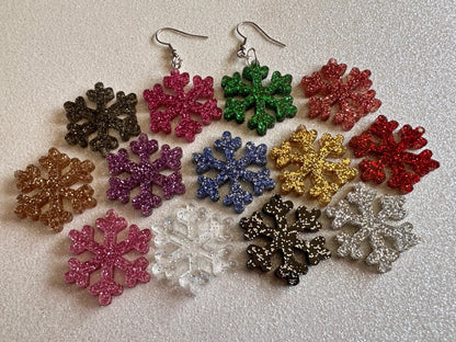 Glittery Snowflake Earrings: Laser Cut Acrylic Snowflakes, Purple Snow, Stormy Weather, Snowing, Snow Storm, Winter, Gifts for Her/Him/Them