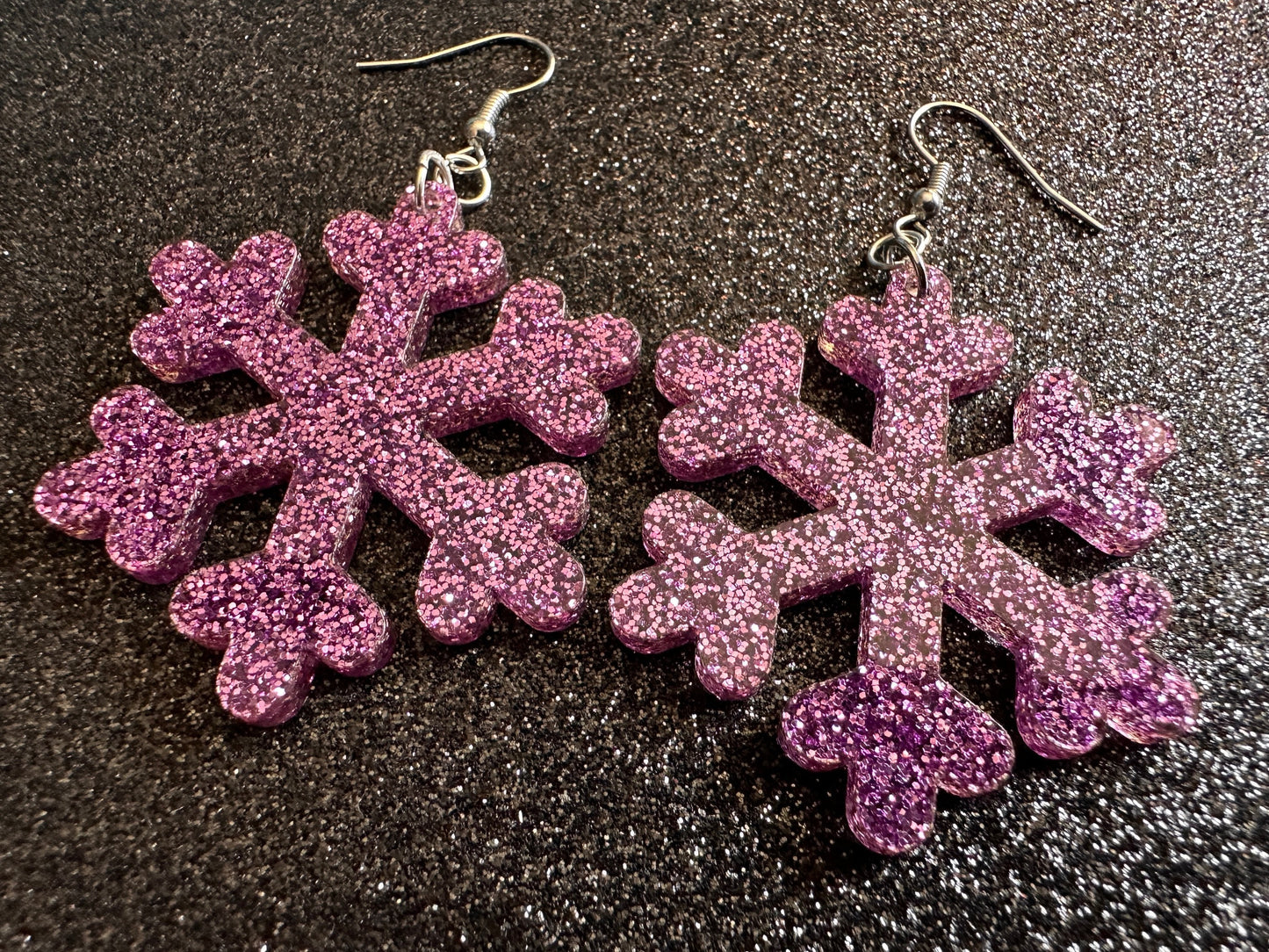 Glittery Snowflake Earrings: Laser Cut Acrylic Snowflakes, Purple Snow, Stormy Weather, Snowing, Snow Storm, Winter, Gifts for Her/Him/Them
