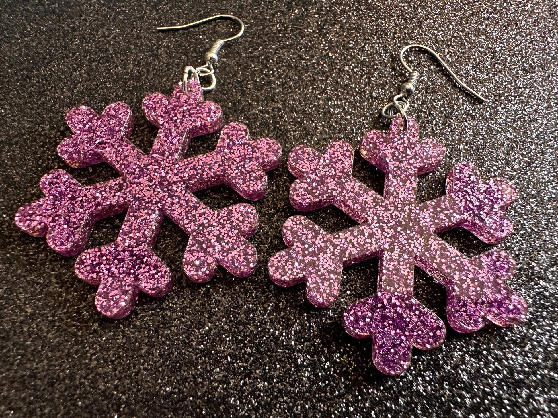 Glittery Snowflake Earrings: Laser Cut Acrylic Snowflakes, Purple Snow, Stormy Weather, Snowing, Snow Storm, Winter, Gifts for Her/Him/Them