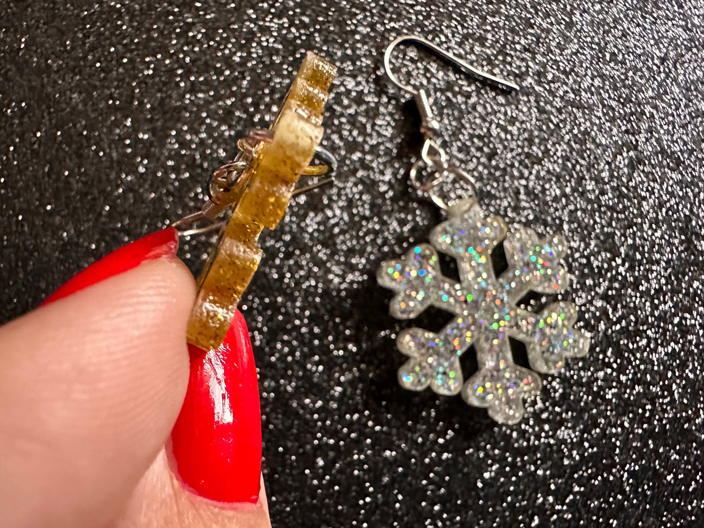 Glittery Snowflake Earrings: Laser Cut Acrylic Snowflakes, Purple Snow, Stormy Weather, Snowing, Snow Storm, Winter, Gifts for Her/Him/Them