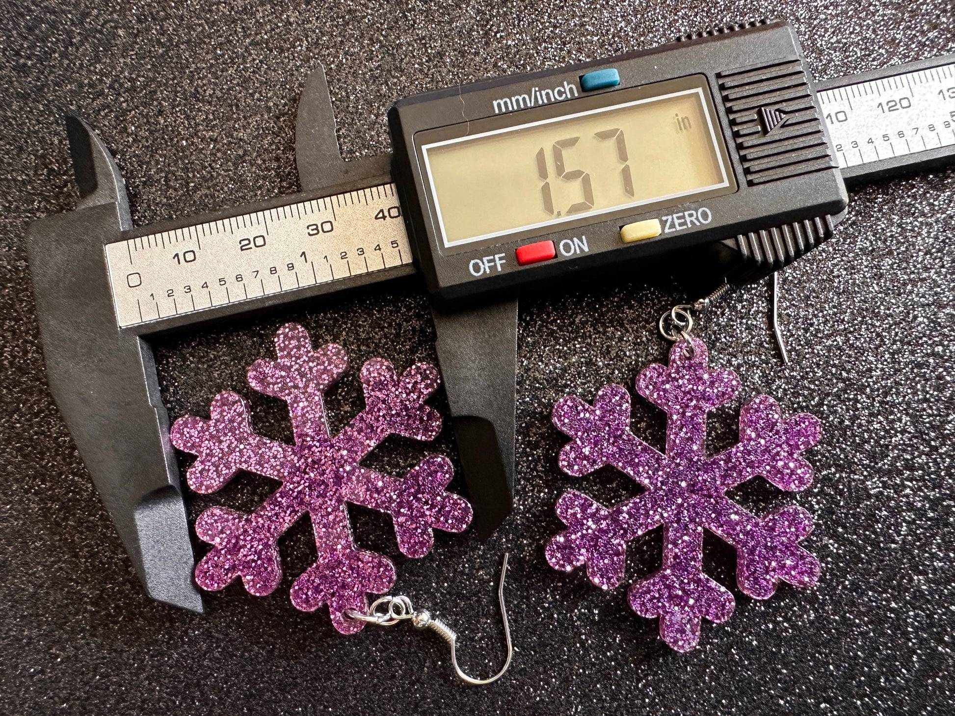Glittery Snowflake Earrings: Laser Cut Acrylic Snowflakes, Purple Snow, Stormy Weather, Snowing, Snow Storm, Winter, Gifts for Her/Him/Them