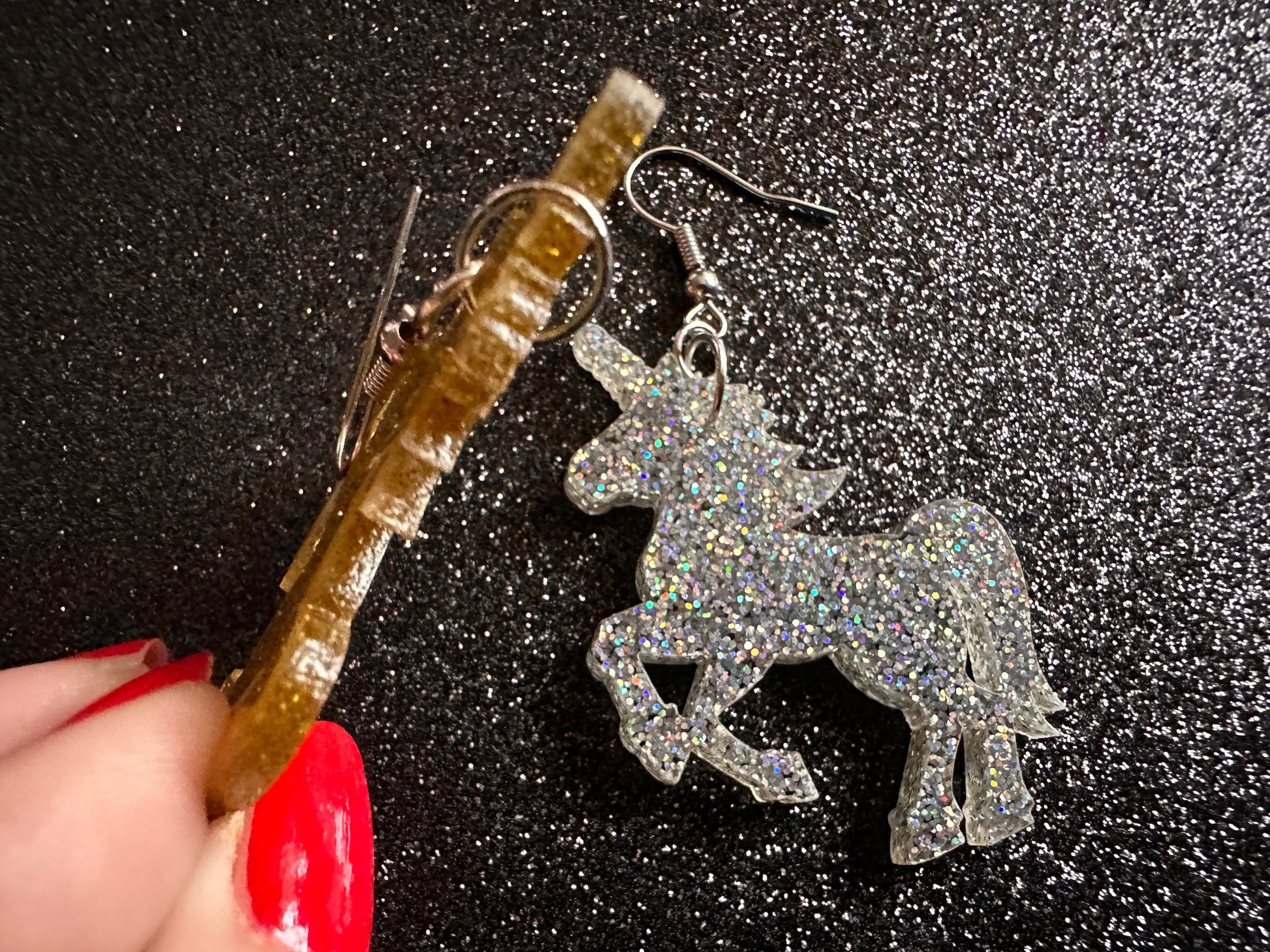 Glittery Unicorn Earrings: Laser Cut Acrylic Unicorns, Animals, Magic, Magical Creature, Halloween, Gifts for Her/Him/Them