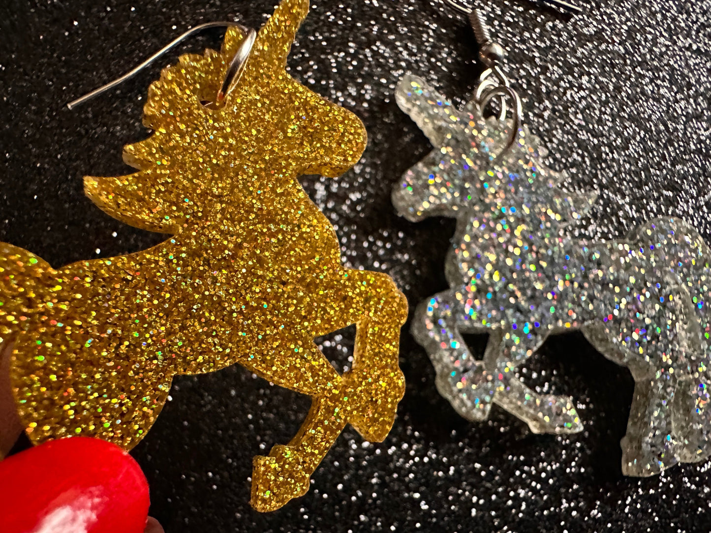 Glittery Unicorn Earrings: Laser Cut Acrylic Unicorns, Animals, Magic, Magical Creature, Halloween, Gifts for Her/Him/Them