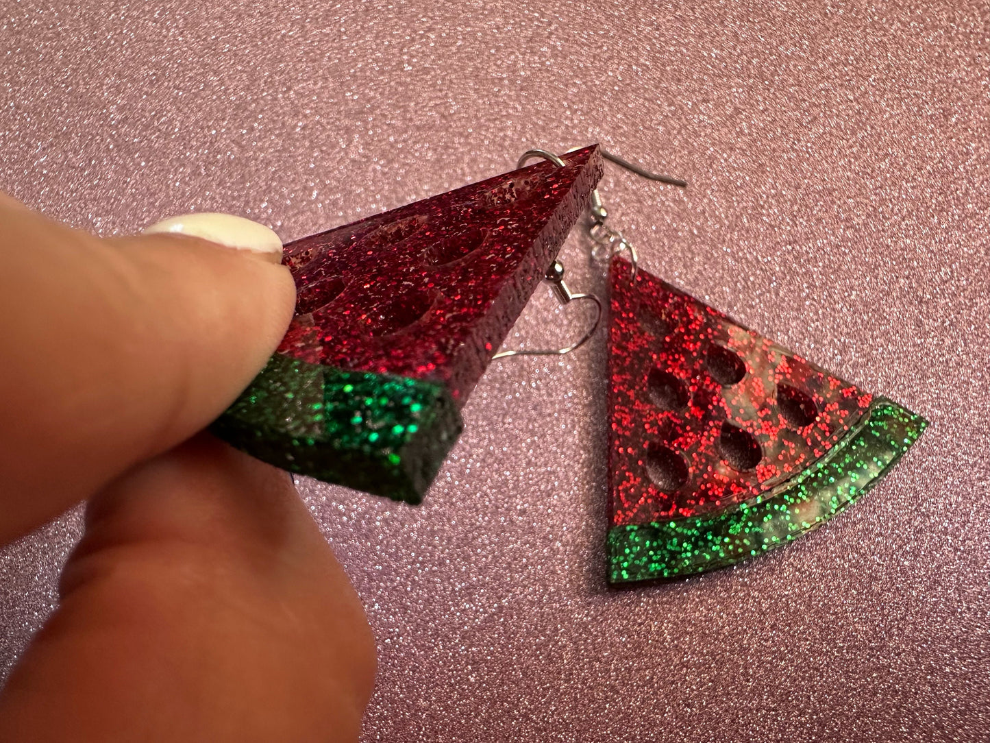 Glittery Watermelon Earrings: Laser Cut Acrylic Watermelons, Fruit, Summer Vibes, Food Earrings, Green Earrings, Best Gifts for Her/Him/Them