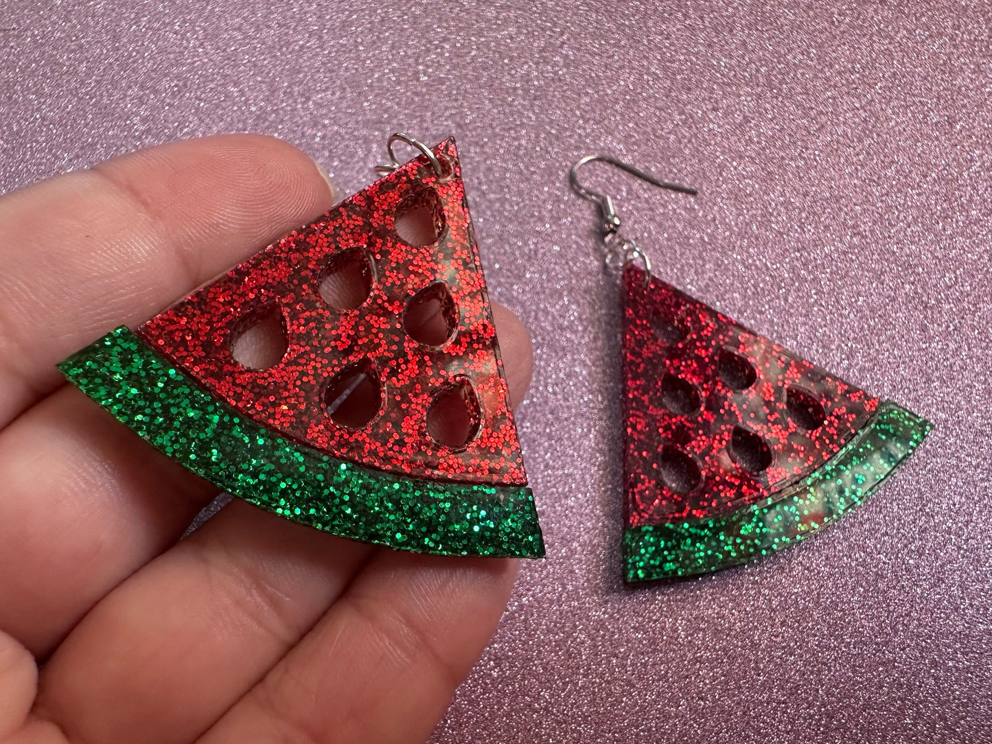 Glittery Watermelon Earrings: Laser Cut Acrylic Watermelons, Fruit, Summer Vibes, Food Earrings, Green Earrings, Best Gifts for Her/Him/Them
