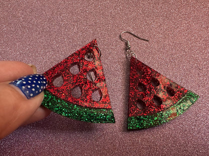 Glittery Watermelon Earrings: Laser Cut Acrylic Watermelons, Fruit, Summer Vibes, Food Earrings, Green Earrings, Best Gifts for Her/Him/Them