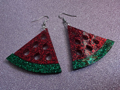 Glittery Watermelon Earrings: Laser Cut Acrylic Watermelons, Fruit, Summer Vibes, Food Earrings, Green Earrings, Best Gifts for Her/Him/Them
