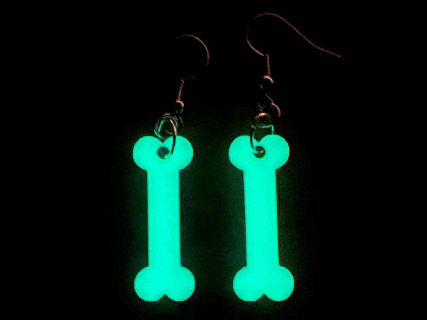 Glow in the Dark Bone Earrings: Laser Cut Acrylic Bones, Halloween, Cross Bones, Spooky, Scary, Dog Bone, Best Gifts for Her/Him/Them