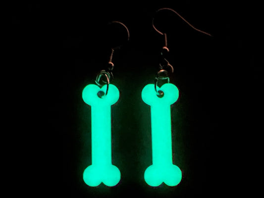 Glow in the Dark Bone Earrings: Laser Cut Acrylic Bones, Halloween, Cross Bones, Spooky, Scary, Dog Bone, Best Gifts for Her/Him/Them