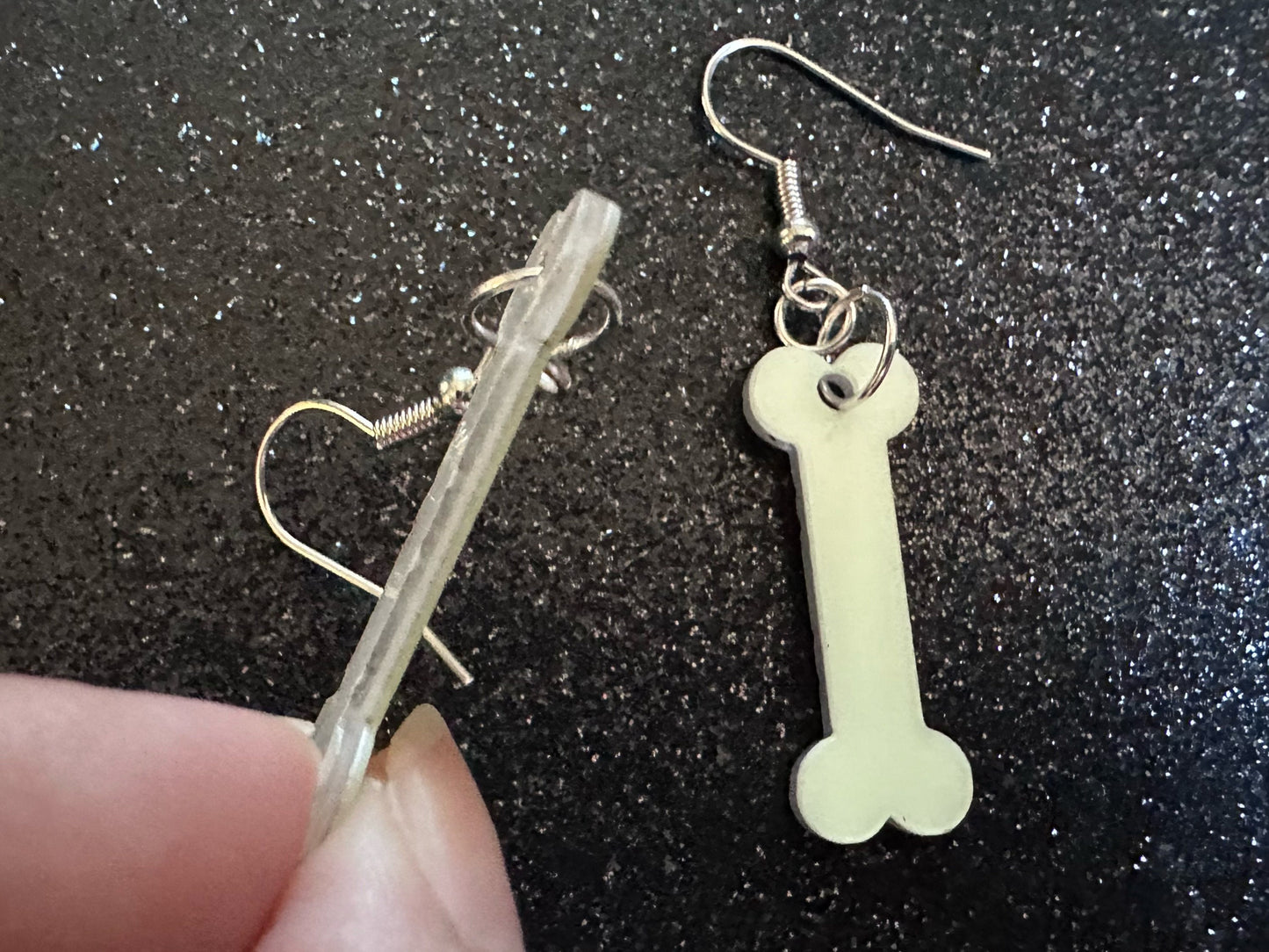 Glow in the Dark Bone Earrings: Laser Cut Acrylic Bones, Halloween, Cross Bones, Spooky, Scary, Dog Bone, Best Gifts for Her/Him/Them
