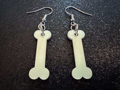 Glow in the Dark Bone Earrings: Laser Cut Acrylic Bones, Halloween, Cross Bones, Spooky, Scary, Dog Bone, Best Gifts for Her/Him/Them