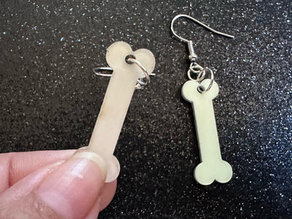 Glow in the Dark Bone Earrings: Laser Cut Acrylic Bones, Halloween, Cross Bones, Spooky, Scary, Dog Bone, Best Gifts for Her/Him/Them