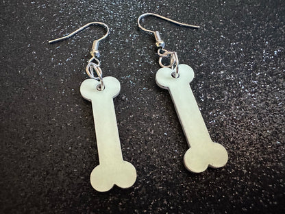 Glow in the Dark Bone Earrings: Laser Cut Acrylic Bones, Halloween, Cross Bones, Spooky, Scary, Dog Bone, Best Gifts for Her/Him/Them