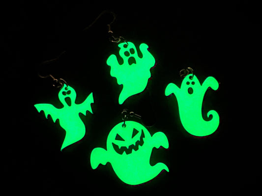 Glow in the Dark Ghost Earrings: Laser Cut Acrylic Ghosts, Halloween, Haunted, Scary, Spooky, Spirits, Best Gifts for Her/Him/Them