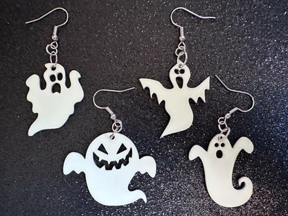 Glow in the Dark Ghost Earrings: Laser Cut Acrylic Ghosts, Halloween, Haunted, Scary, Spooky, Spirits, Best Gifts for Her/Him/Them