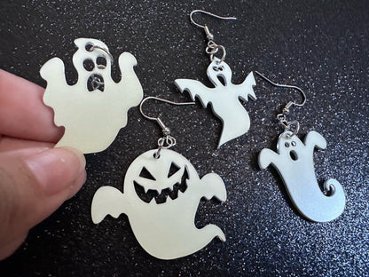 Glow in the Dark Ghost Earrings: Laser Cut Acrylic Ghosts, Halloween, Haunted, Scary, Spooky, Spirits, Best Gifts for Her/Him/Them