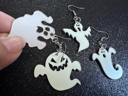 Glow in the Dark Ghost Earrings: Laser Cut Acrylic Ghosts, Halloween, Haunted, Scary, Spooky, Spirits, Best Gifts for Her/Him/Them