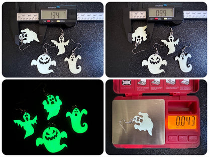 Glow in the Dark Ghost Earrings: Laser Cut Acrylic Ghosts, Halloween, Haunted, Scary, Spooky, Spirits, Best Gifts for Her/Him/Them