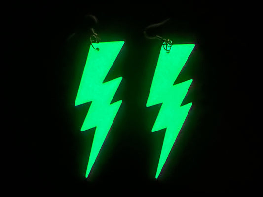 Glow in the Dark Lightning Earrings: Laser Cut Acrylic Lightning Bolt Earrings, Stormy Weather, Electric, Best Gifts for Her/Him/Them