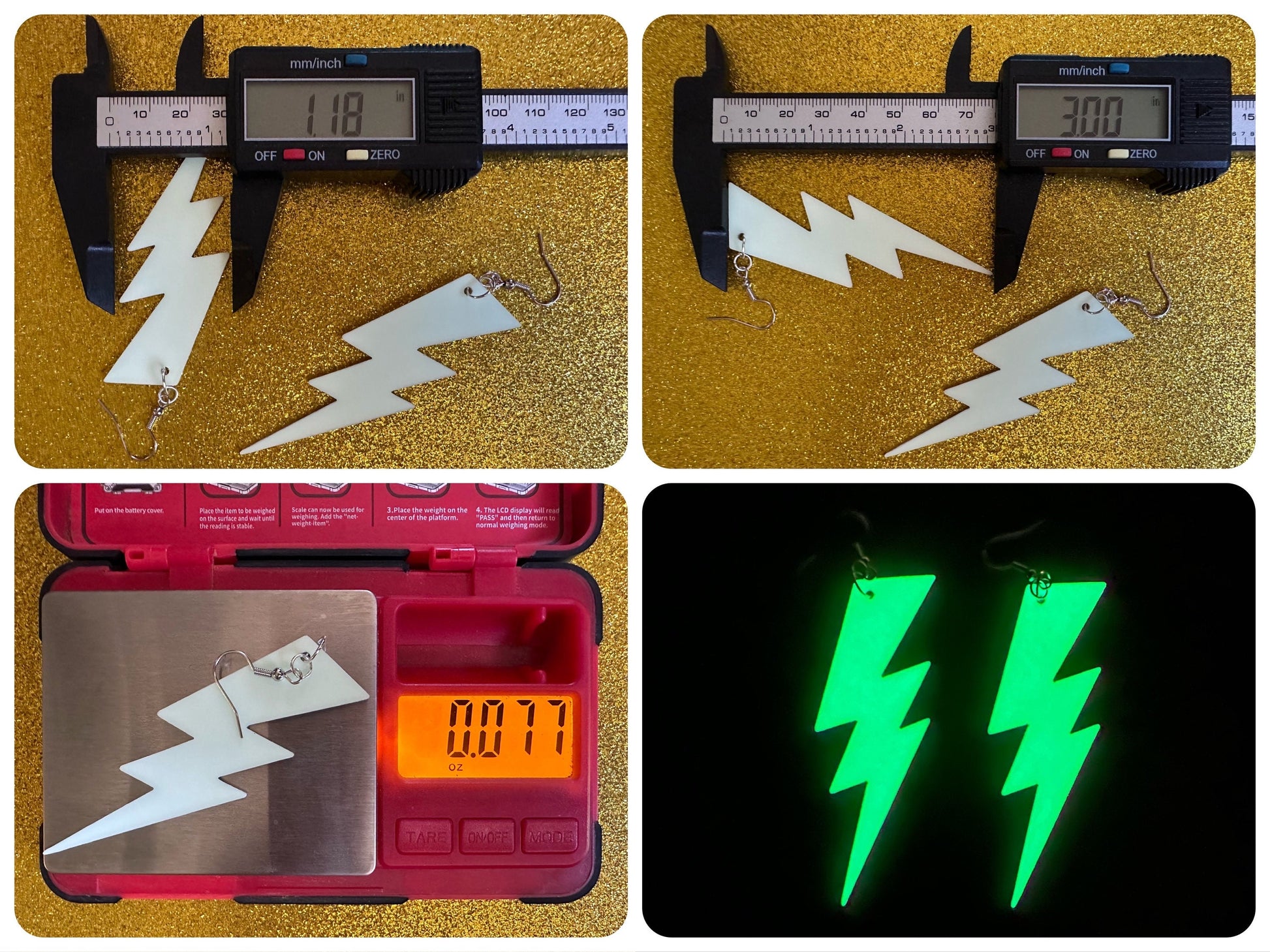 Glow in the Dark Lightning Earrings: Laser Cut Acrylic Lightning Bolt Earrings, Stormy Weather, Electric, Best Gifts for Her/Him/Them