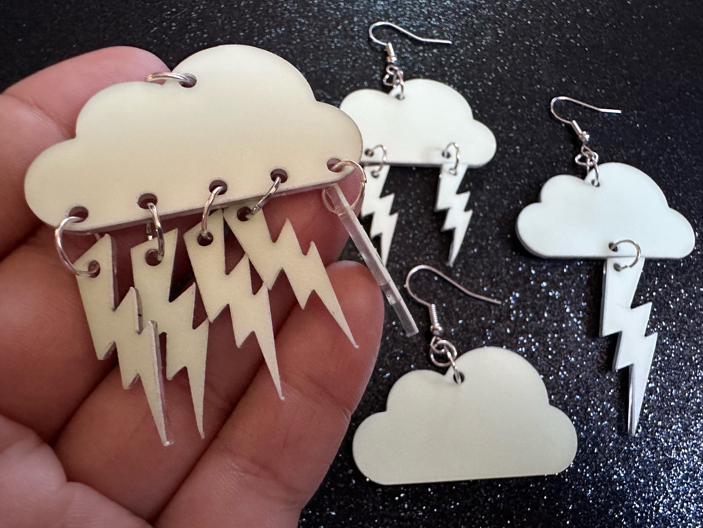 Glow in the Dark Lightning Earrings: Laser Cut Acrylic Lightning Bolts, Stormy Weather, Electric, Nature, Best Gifts for Her/Him/Them