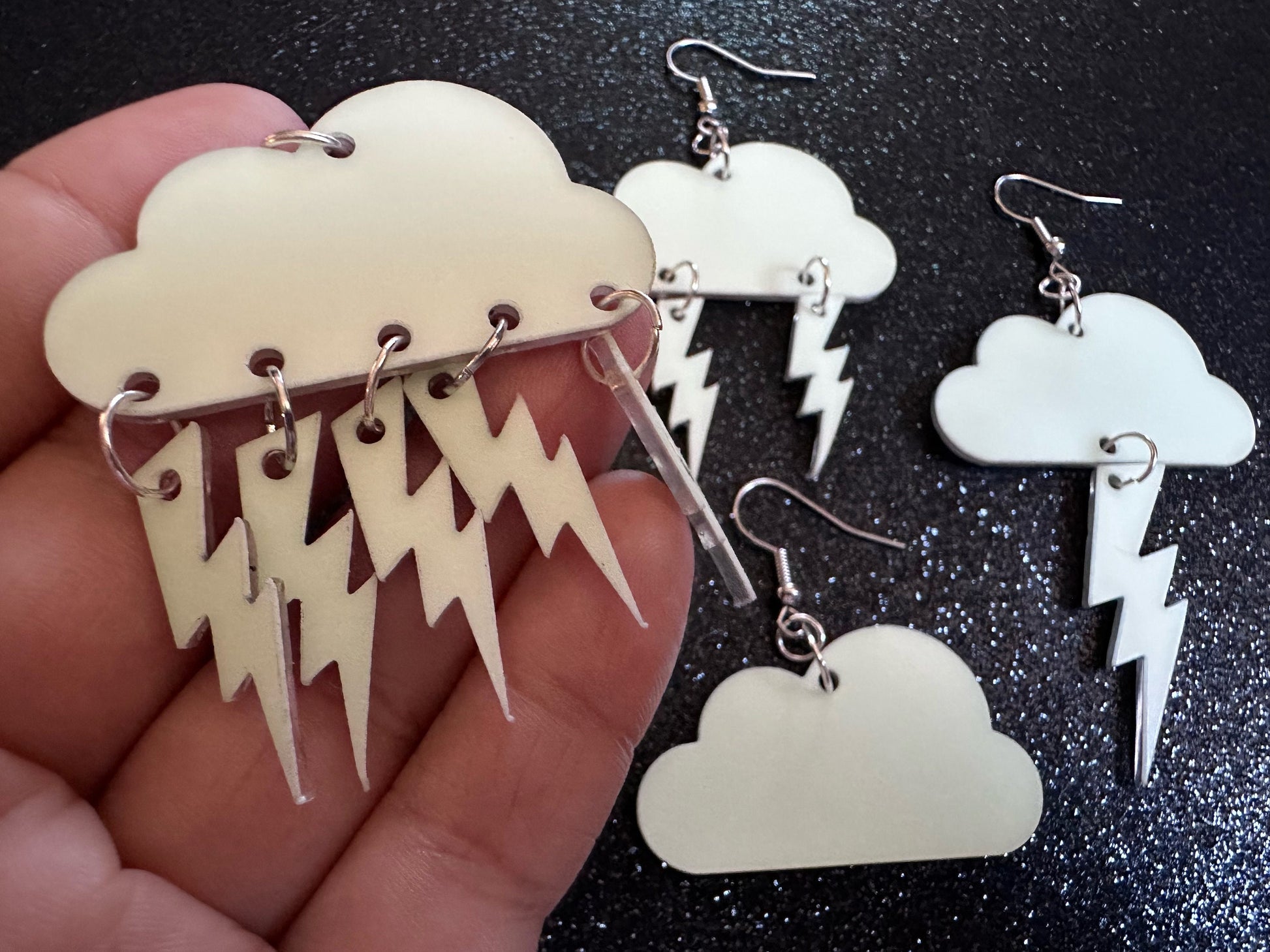 Glow in the Dark Lightning Earrings: Laser Cut Acrylic Lightning Bolts, Stormy Weather, Electric, Nature, Best Gifts for Her/Him/Them
