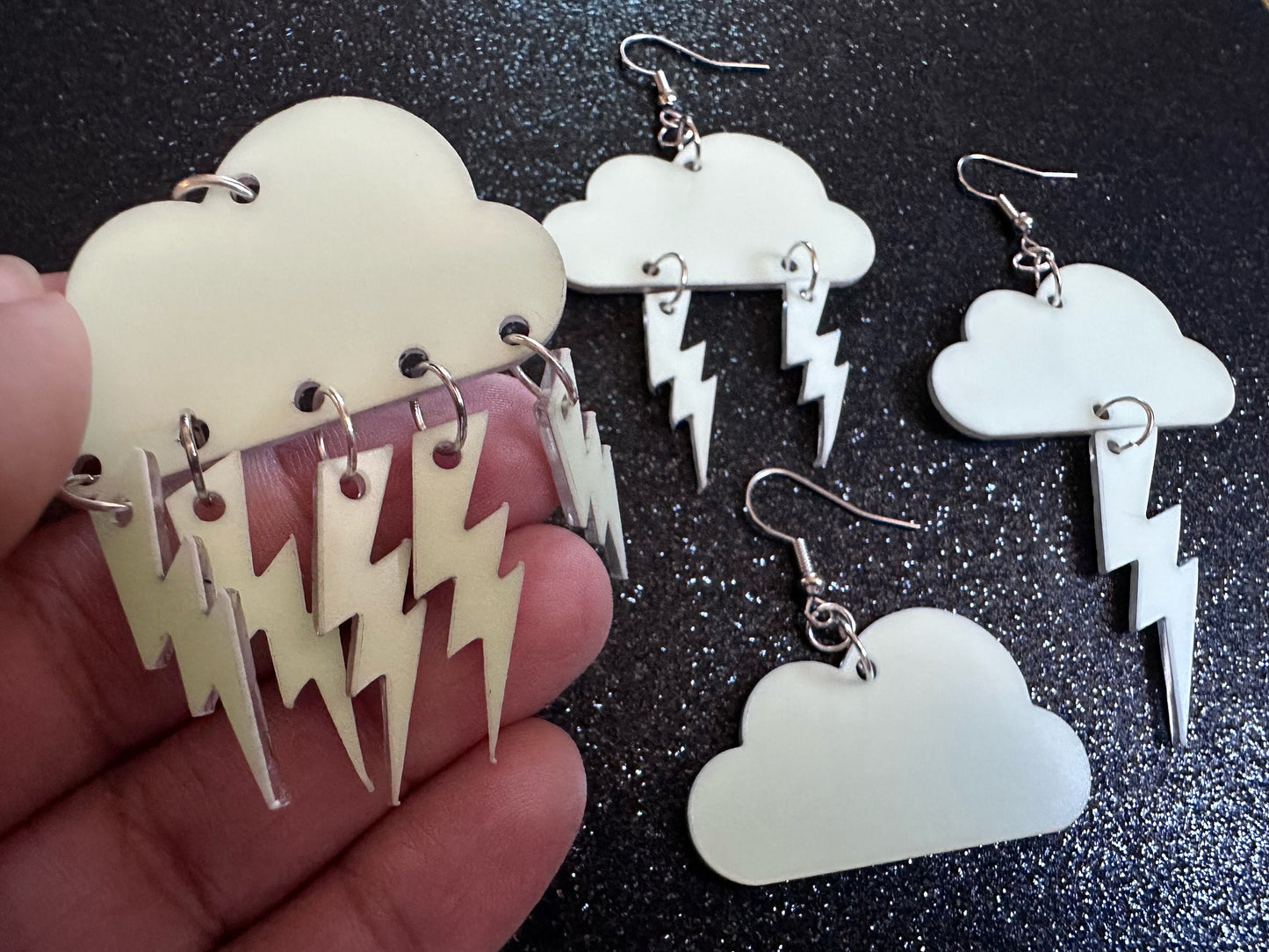 Glow in the Dark Lightning Earrings: Laser Cut Acrylic Lightning Bolts, Stormy Weather, Electric, Nature, Best Gifts for Her/Him/Them