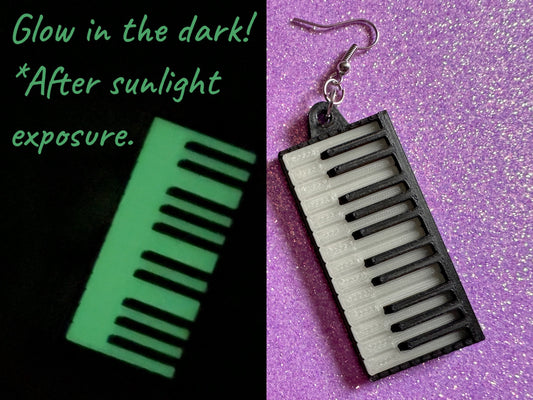 Glow in the Dark Piano Earrings: 3D Printed Piano Keyboards, Classical Music, Concert, Musical Instrument, Best Gifts for Her/Him/Them
