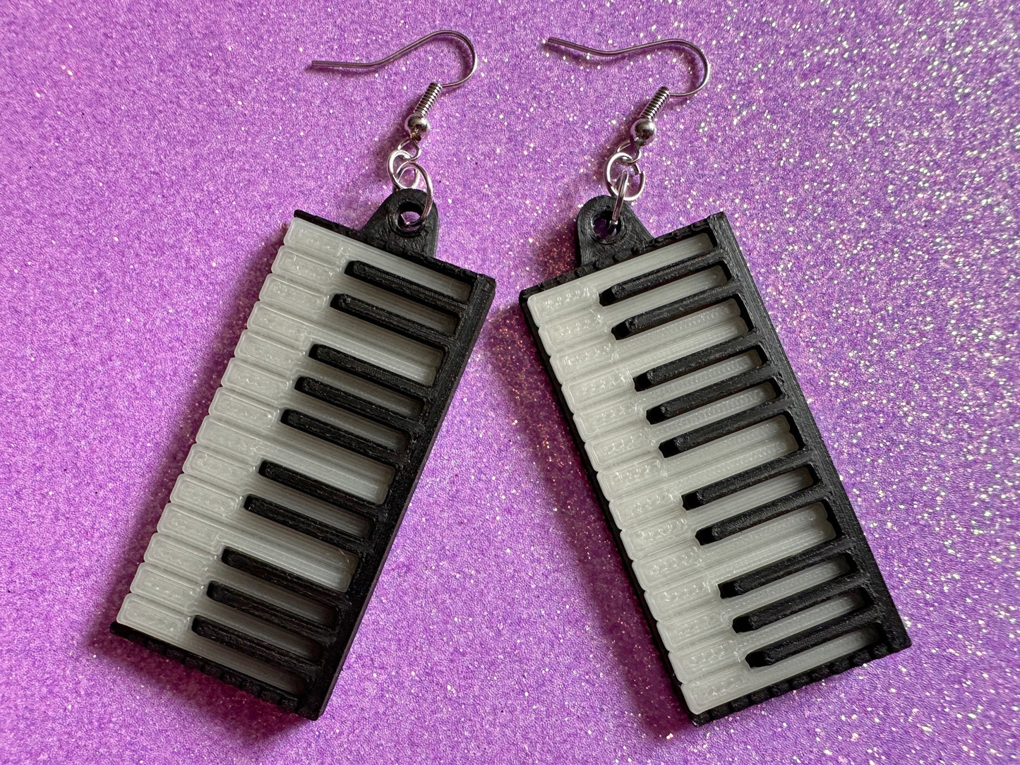 Glow in the Dark Piano Earrings: 3D Printed Piano Keyboards, Classical Music, Concert, Musical Instrument, Best Gifts for Her/Him/Them