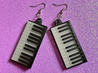 Glow in the Dark Piano Earrings: 3D Printed Piano Keyboards, Classical Music, Concert, Musical Instrument, Best Gifts for Her/Him/Them