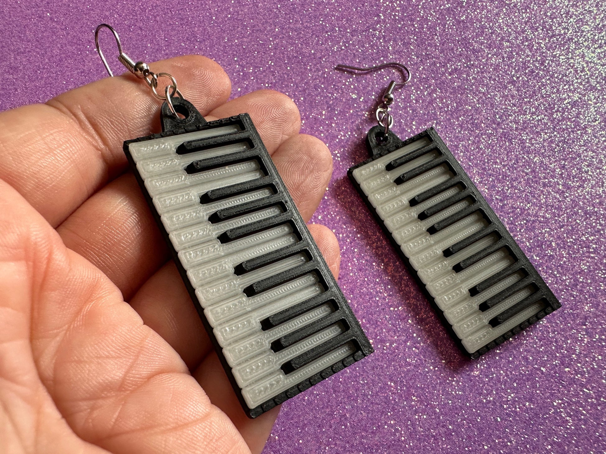 Glow in the Dark Piano Earrings: 3D Printed Piano Keyboards, Classical Music, Concert, Musical Instrument, Best Gifts for Her/Him/Them