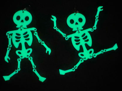 Glow in the Dark Skeleton Earrings: Laser Cut Acrylic Skeletons, Halloween, Scary, Spooky, Holiday, Bones, Best Gifts for Her/Him/Them