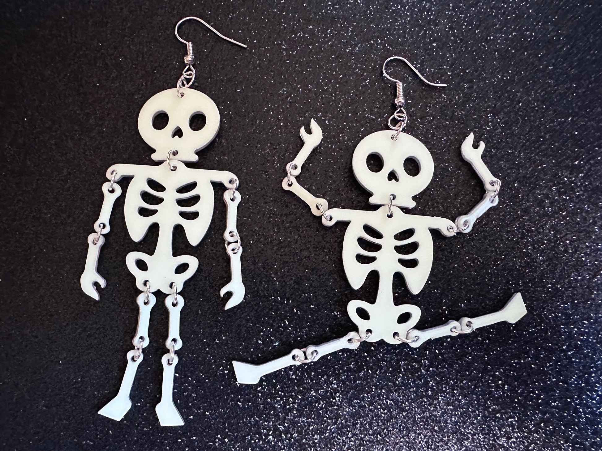Glow in the Dark Skeleton Earrings: Laser Cut Acrylic Skeletons, Halloween, Scary, Spooky, Holiday, Bones, Best Gifts for Her/Him/Them