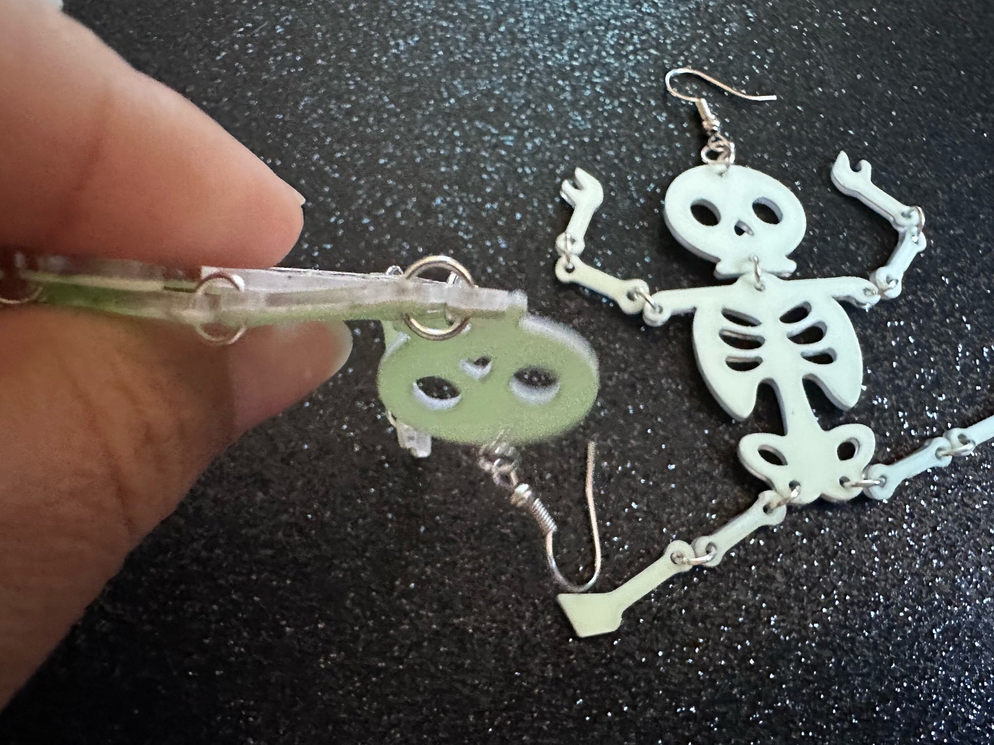 Glow in the Dark Skeleton Earrings: Laser Cut Acrylic Skeletons, Halloween, Scary, Spooky, Holiday, Bones, Best Gifts for Her/Him/Them