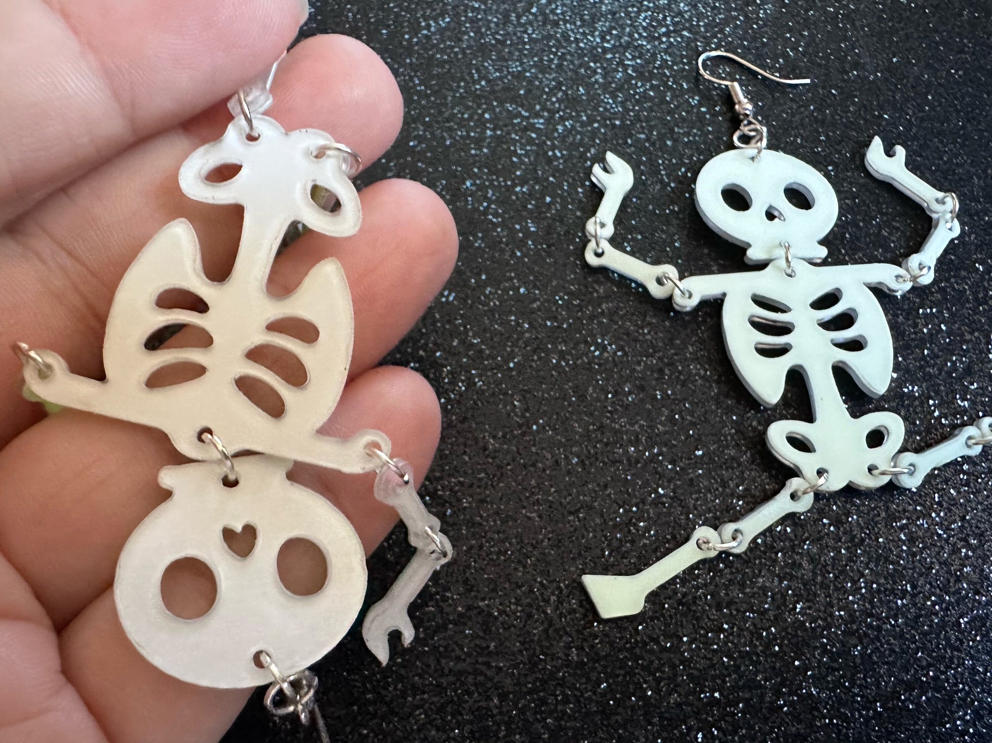 Glow in the Dark Skeleton Earrings: Laser Cut Acrylic Skeletons, Halloween, Scary, Spooky, Holiday, Bones, Best Gifts for Her/Him/Them