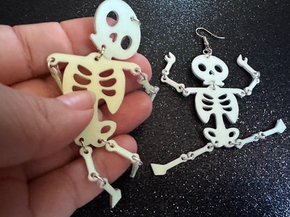 Glow in the Dark Skeleton Earrings: Laser Cut Acrylic Skeletons, Halloween, Scary, Spooky, Holiday, Bones, Best Gifts for Her/Him/Them