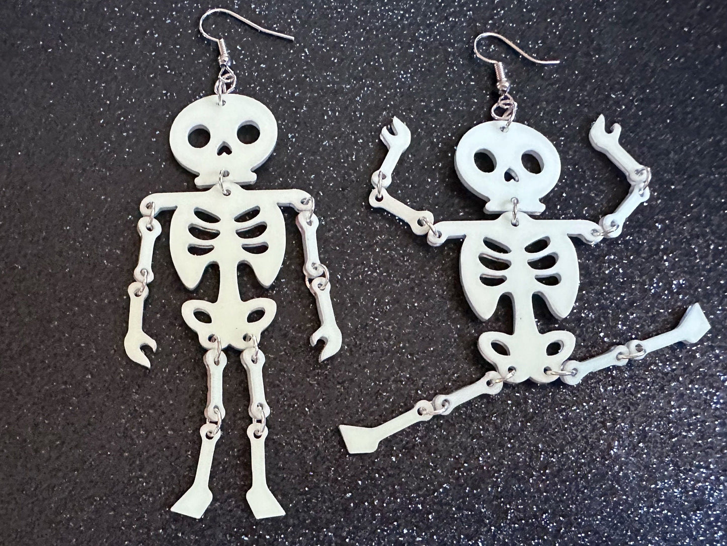 Glow in the Dark Skeleton Earrings: Laser Cut Acrylic Skeletons, Halloween, Scary, Spooky, Holiday, Bones, Best Gifts for Her/Him/Them